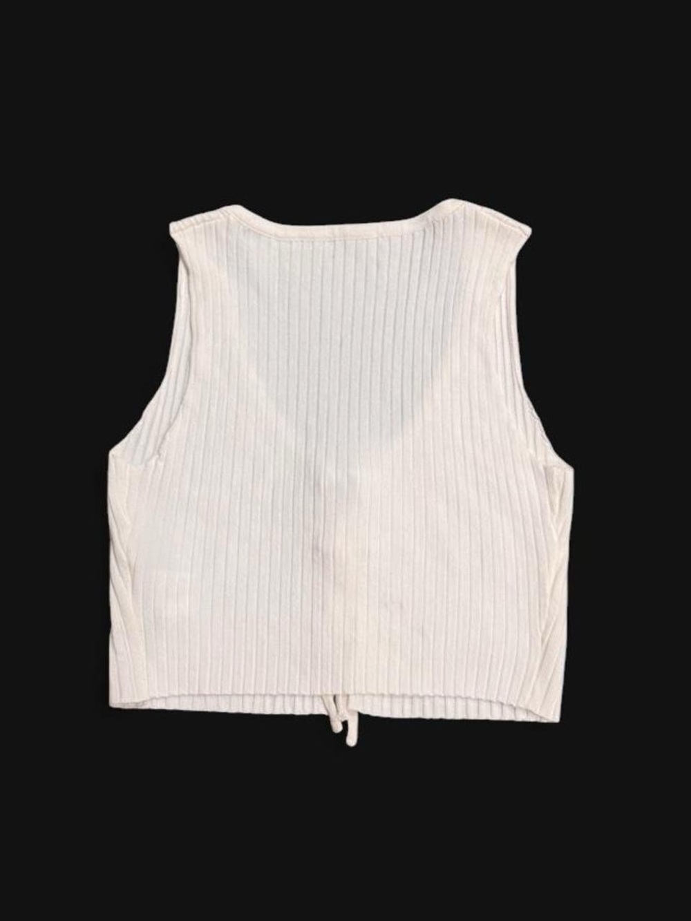 Commense Ribbed Tie-Front Crop Top - Cream - Picture 2 of 3